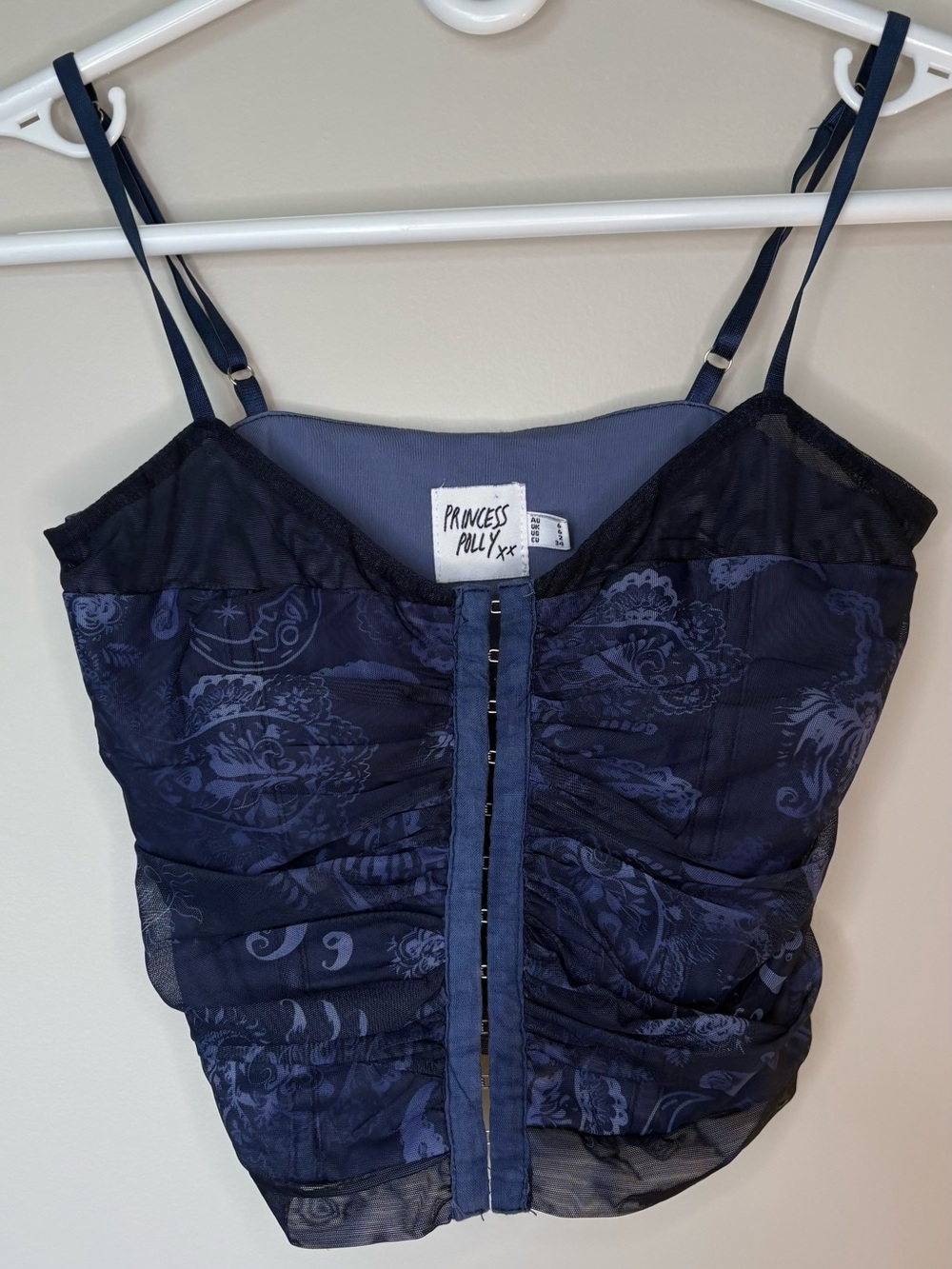Princess Polly Blue Paisley Lace-Trim Corset Cami whimsy moon sun